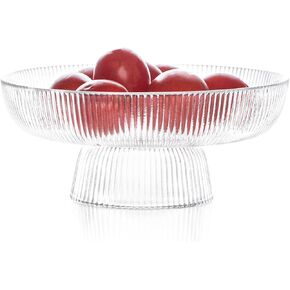 INSETLAN Elegant Glass Fruit Bowl - Clear Ribbed Fluted Pedestal Bowl for Fruits, Salads, Desserts, and Snacks - Decorative Centerpiece for Dining Table, Kitchen, or Living Room Décor (8inch)