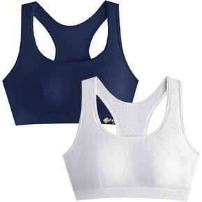 Phennie's Girls Sports Bra for Teens with Breathable Pads Soft Training Bras, Big Girls Sports Racerback Bra Comfort - 2 Pack