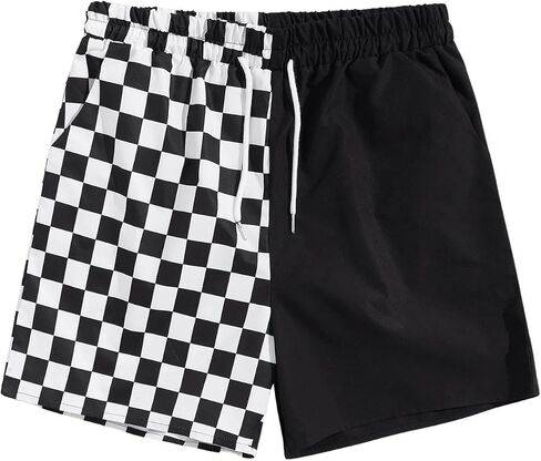 WDIRARA Men's Plaid Checkered Shorts Drawstring Waist Gym Workout Track Shorts with Pockets in Saudi Arabia