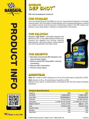 DEF -SHOT 3350 - منظف DEF النهائي ومضاد التبلور الديزل المضافة للديزل. in Kuwait
