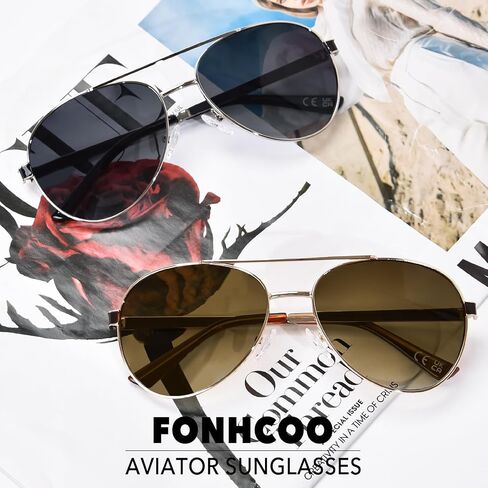 FONHCOO Retro Trendy Aviator Sunglasses for Women Classic Shades Double Bridge Sun Glasses UV400 Protection Lens in Saudi Arabia