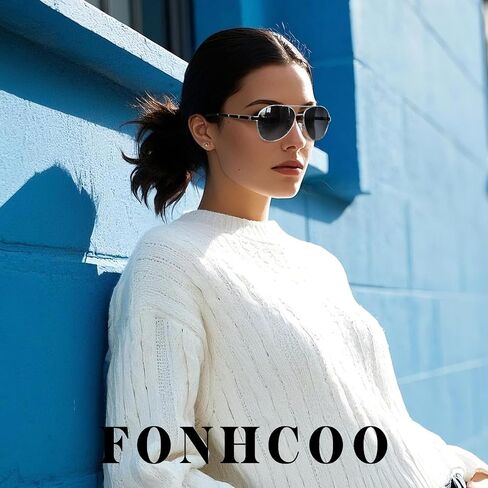FONHCOO Retro Trendy Aviator Sunglasses for Women Classic Shades Double Bridge Sun Glasses UV400 Protection Lens in Saudi Arabia