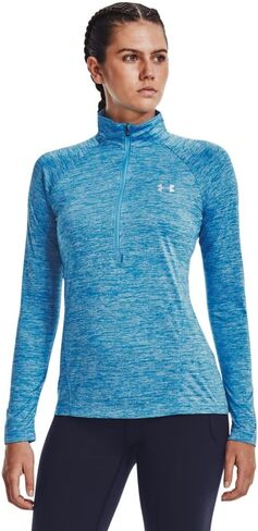 Under Armour Women's Standard Tech Twist ½ Zip Long Sleeve Pullover, (419) Capri/Fuse Teal/Metallic Silver, Small in Saudi Arabia