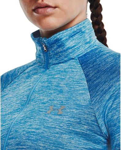 Under Armour Women's Standard Tech Twist ½ Zip Long Sleeve Pullover, (419) Capri/Fuse Teal/Metallic Silver, Small in Saudi Arabia