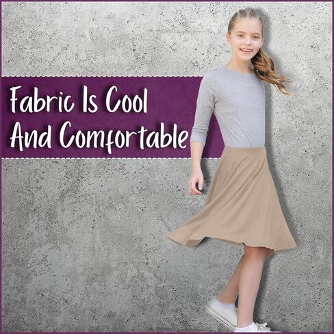 Kosher Casual Modest Kids Big Girl's Knee Length Full A-Line Skater Skirt in Saudi Arabia
