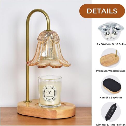 Candle Warmer Lamp with Timer Dimmable, Wax Melt Warmer Adjustable Height, Flower Warmer Lamp with 2 Bulbs for Jar Candles, House Warming New Home Decor, Gift for Mom Women (Blue) in Saudi Arabia
