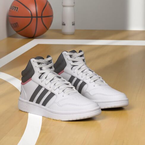 adidas Women's Hoops 3.0 Mid Basketball Shoe, White/Turbo/Gum, 5 in Kuwait