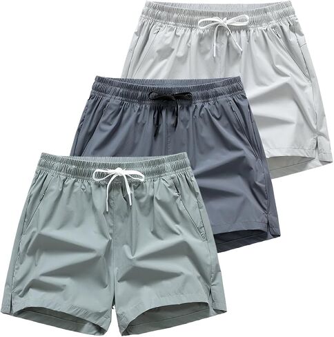 3 Set Men's Workout Athletic Shorts Lightweight Moisture Wicking 3" Running Shorts with Zipper Pockets Gym Beach in Saudi Arabia