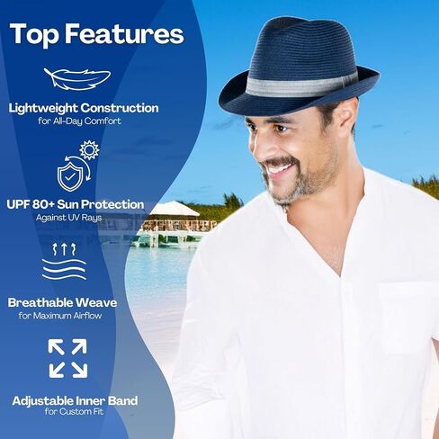 Funky Junque Straw Fedora Hat Beach Summer Short Brim Packable Sun Trilby Unisex UPF 50+ in Saudi Arabia