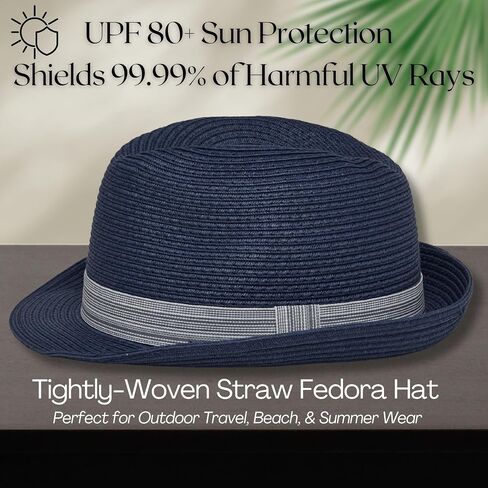 Funky Junque Straw Fedora Hat Beach Summer Short Brim Packable Sun Trilby Unisex UPF 50+ in Saudi Arabia