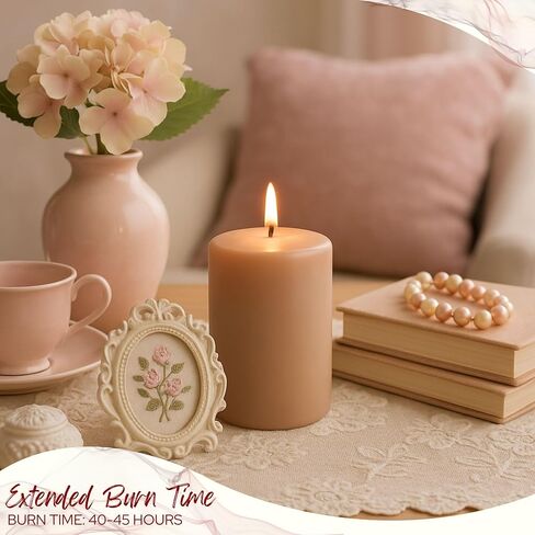 Biedermann & Sons 45-Hour Long Burning Unscented Pillar Candles, Portobello Beige, 3 x 4 Inch - Set of 6 in Saudi Arabia