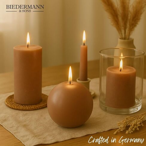 Biedermann & Sons 45-Hour Long Burning Unscented Pillar Candles, Portobello Beige, 3 x 4 Inch - Set of 6 in Saudi Arabia
