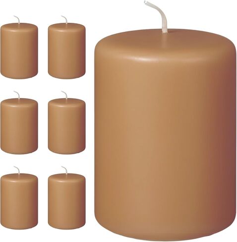Biedermann & Sons 45-Hour Long Burning Unscented Pillar Candles, Portobello Beige, 3 x 4 Inch - Set of 6 in Saudi Arabia