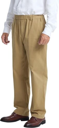 Letaotao Mens راحة سروال الخصر المرن ، وسروال تشينو القطن Twill مع ذبابة zip ، وسهلة على السراويل المريحة in Kuwait