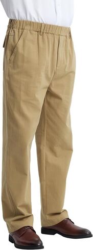 Letaotao Mens راحة سروال الخصر المرن ، وسروال تشينو القطن Twill مع ذبابة zip ، وسهلة على السراويل المريحة in Kuwait