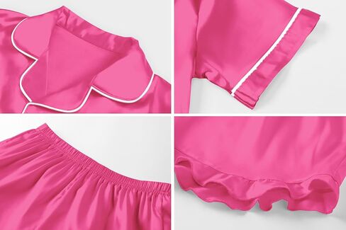 QZH.DUAO Silk Satin Pajamas Set Girls 2 Piece Pj Sets Ruffle Short Sleeve Sleepwear Soft Button Down Loungewear for Kids in Saudi Arabia