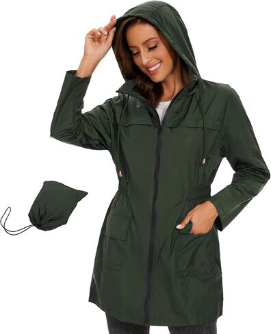 American Trends Rain Jacket Women Waterproof with Hood Windbreaker Jacket Travel Rain Coat Packable Lightweight Long Raincoat in Saudi Arabia