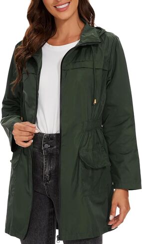 American Trends Rain Jacket Women Waterproof with Hood Windbreaker Jacket Travel Rain Coat Packable Lightweight Long Raincoat in Saudi Arabia
