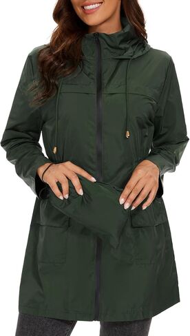 American Trends Rain Jacket Women Waterproof with Hood Windbreaker Jacket Travel Rain Coat Packable Lightweight Long Raincoat in Saudi Arabia