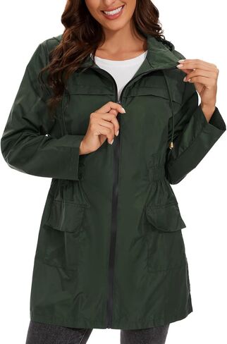 American Trends Rain Jacket Women Waterproof with Hood Windbreaker Jacket Travel Rain Coat Packable Lightweight Long Raincoat in Saudi Arabia