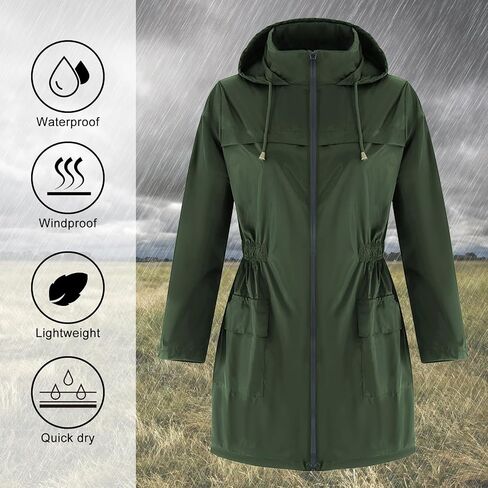 American Trends Rain Jacket Women Waterproof with Hood Windbreaker Jacket Travel Rain Coat Packable Lightweight Long Raincoat in Saudi Arabia