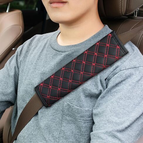 2PCS Car Seat Belt Cover Pads, Seatbelt Cushion, Leather Seatbelt Covers Protect Shoulder and Neck, Car Accessories Seat Belt Shoulder Strap Covers Harness Pad Universal for Cars (Black Blue) in Saudi Arabia