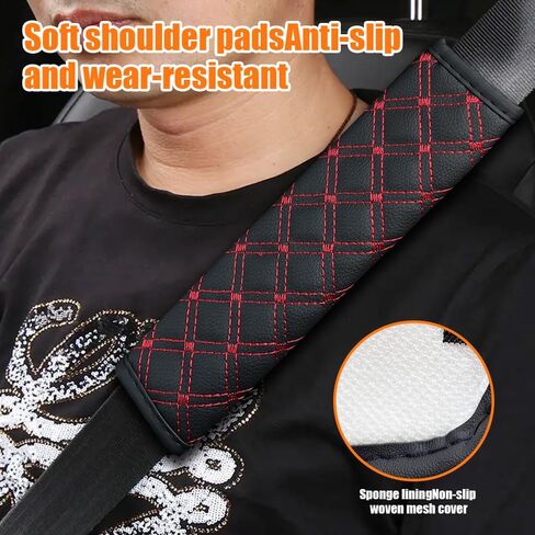 2PCS Car Seat Belt Cover Pads, Seatbelt Cushion, Leather Seatbelt Covers Protect Shoulder and Neck, Car Accessories Seat Belt Shoulder Strap Covers Harness Pad Universal for Cars (Black Blue) in Saudi Arabia