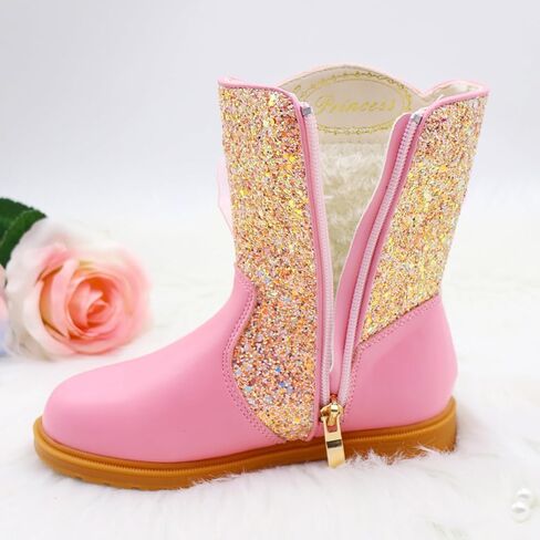 Girls Cowgirl Boots Little Kids Western Boots Mid Calf Toddler Riding Shoes Glitter Boots in Saudi Arabia