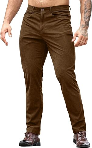 HOTake Men's Casual Corduroy Pants Lightweight Stretch Corduroy Trousers Straight Fit Dress Pants in Kuwait