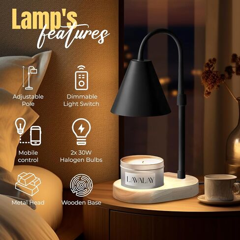 Mother’s Day Candle Warmer Lamp – App-Controlled Dimmable Warmer Light with Timer & Adjustable Height – Modern Flameless Candle Melter lamp with Wood Base for Jar Candles– Gift for Mom & Women in Saudi Arabia