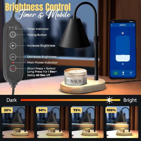Mother’s Day Candle Warmer Lamp – App-Controlled Dimmable Warmer Light with Timer & Adjustable Height – Modern Flameless Candle Melter lamp with Wood Base for Jar Candles– Gift for Mom & Women in Saudi Arabia