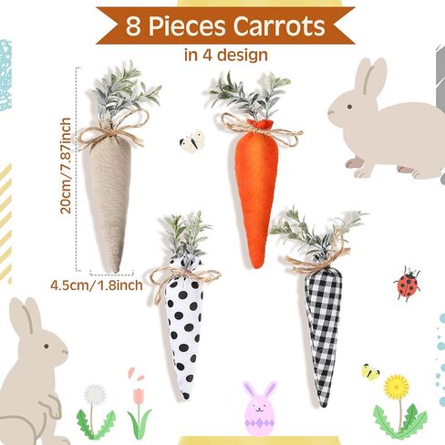 Skylety 8 PCS Easter Carrot Fabric Carrot Toy Carrot Carrot Rustic Rustic Non -Toveled Stupted Carrot for Farmhouse Spring Faster Decor Decor Decor Decor in Kuwait