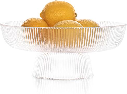 INSETLAN Elegant Glass Fruit Bowl - Clear Ribbed Fluted Pedestal Bowl for Fruits, Salads, Desserts, and Snacks - Decorative Centerpiece for Dining Table, Kitchen, or Living Room Décor (8inch) in Saudi Arabia