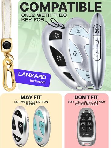 Lucrum Compatible with Hyundai IONIQ 6 Key Fob Cover & Leather Keychain, 7 Buttons TPU Keyfob Case for Santa Fe, Grandeur, KONA, Elantra (2022-2025) - White and Gold in Saudi Arabia