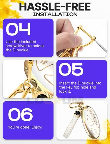 Lucrum Compatible with Hyundai IONIQ 6 Key Fob Cover & Leather Keychain, 7 Buttons TPU Keyfob Case for Santa Fe, Grandeur, KONA, Elantra (2022-2025) - White and Gold in Saudi Arabia