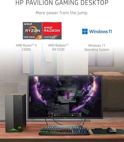 2021 Newest HP Pavilion Gaming Desktop Computer, AMD 6-Core Ryzen 5 5600G Processor(Beat i7-8700, Upto 4.4GHz), AMD Radeon RX5500 4 GB, 8GB RAM, 256GB PCIe NVMe SSD,Mouse and Keyboard, Win 10 Home in Saudi Arabia