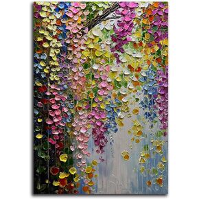V-inspire Abstract Floral Oil Painting, Hand-Painted Canvas Wall Art, 28 x 40 inches, Colorful Forest Landscape