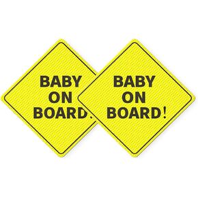 Essential Baby On Board Sticker Sign for Cars, 5×5 Inch Eye-Catching Safety Decal - Non-Magnetic Sticker - Bright Yellow & Strong Adhesive See-Through Design for Car Window Bumper (2 PCS)