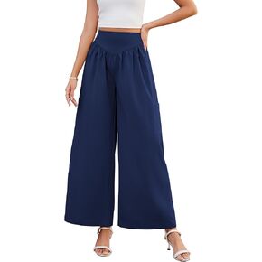 AMCLOS Women's Wide Leg Pants with 4 Pockets Business High Elastic Waist Trousers Loose Casual Trendy Work Lounge