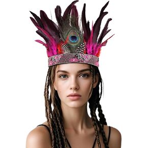 Peacock Feather Fascinator Decorative Feather Headpiece Crown Headdress Costume Halloween Headband for Party