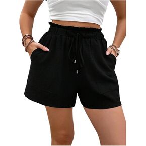 SweatyRocks Women's Plus Size Elastic Waist Wide Leg Shorts Loose Casual Shorts with Pockets