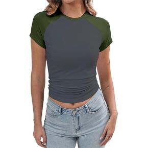 Abardsion Trendy Baby Tees for Women Y2K Shirts Cute Short Sleeve Crewneck Slim Fit Going Out Tops