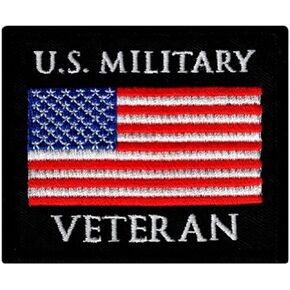 US Military Veteran Embroidered Patch War Armed Forces Iron-On Emblem Vet Flag