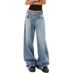 SweatyRocks Girl's Wide Leg Denim Pants Elastic Waist Loose Y2K Jeans Long Trousers