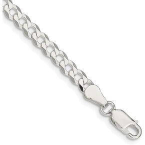 JewelryWeb 925 Sterling Silver Polished Lobster Claw Closure 4.5mm Close Link Flat Curb Chain Bracelet-Link-Bracelet for Women and Men