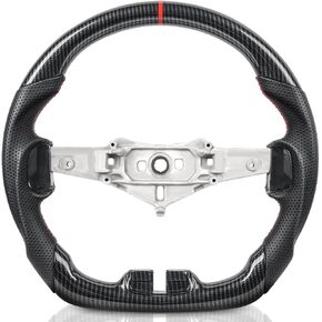 Steering Wheel for Wrangler JK Rubicon 2011-2017/Grand Cherokee 2011-2013 Hydro Dip Carbon Fiber Steering Wheel with D-shaped Flat-bottom Preforated Leather Grip Red Hand-Stitched