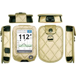 Plaid Fitted Leather Case W/Screen Protector & Lanyard for Freestyle Libre 3, Freestyle Libre 2 (Coffee Gold)