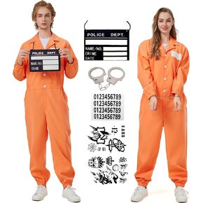 Prisoner Jumpsuit Men Women Orange Prisoner Costume Halloween Inmate Costume Adult Prison Criminal Outfit Jail Uniform
