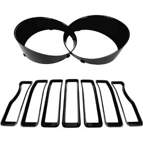 Angry Bird Style Headlight Cover+Front Grille Inserts Cover for Jeep Wrangler JL JT Gladiator 2024 2025+,Grille Bezels Trim Exterior Accessories,Black 9Pcs