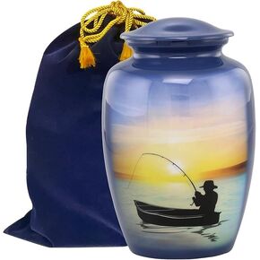Fishing Keepsake Urn - Fishing Mini Cremation Urn - Gone Fishing Token Urns - Fisherman Funeral and Memorial Sharing Urns for Human Ashes with Premium Box, Bag & Funnel (Keepsake)